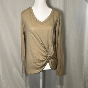 tan altar’d state knotted long sleeve v neck shirt size small